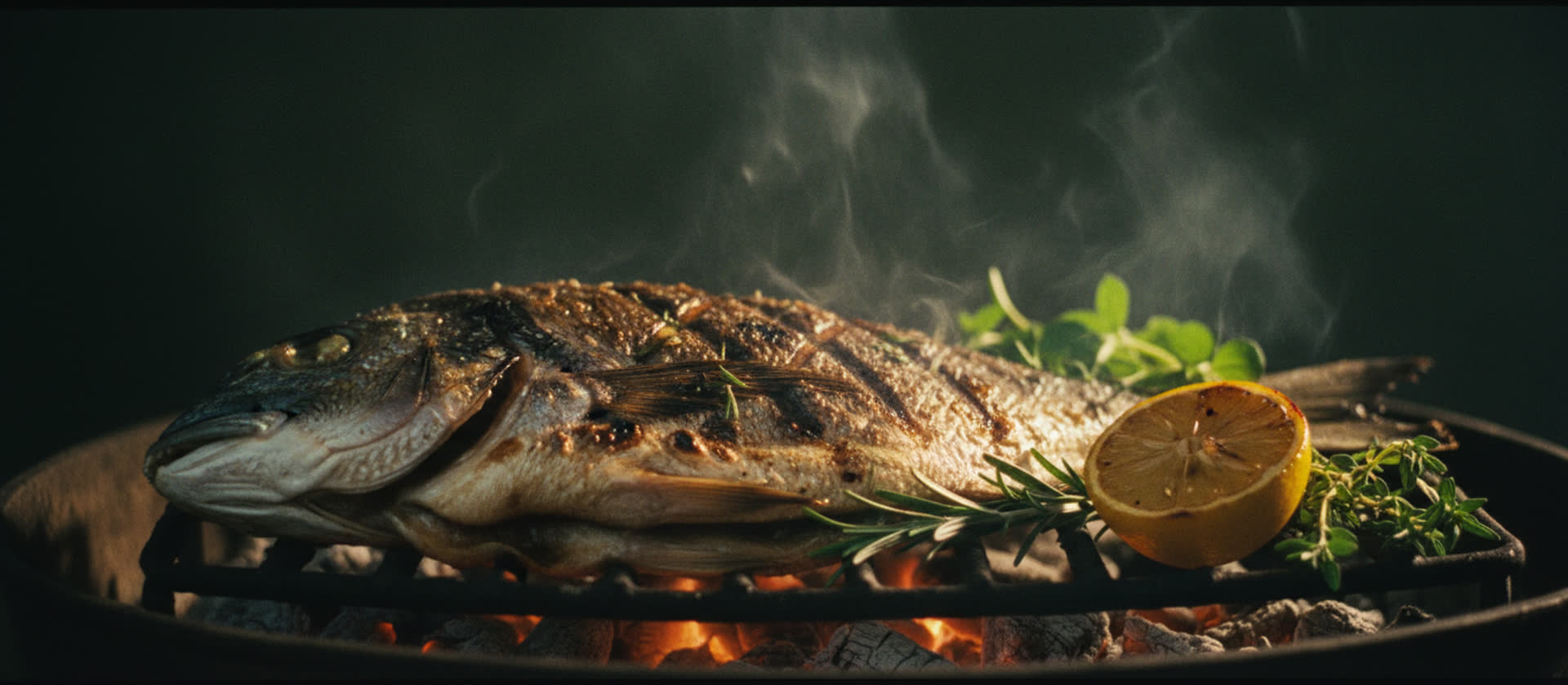 Dorade entière grillée sur charbon, herbes, citron — Côté Mer
